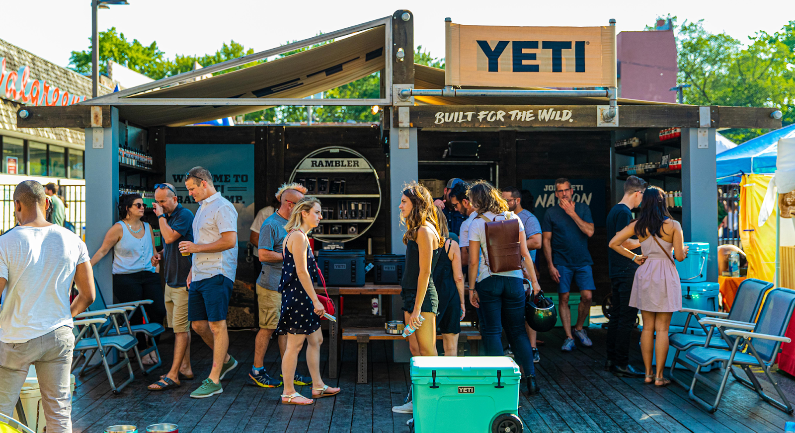Festival attendees gather at the YETI pop-up event.